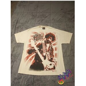 Zion Men's Beige Jimi Hendrix 2008 Mega Graphic T-Shirt Guitarist Music Size 1x